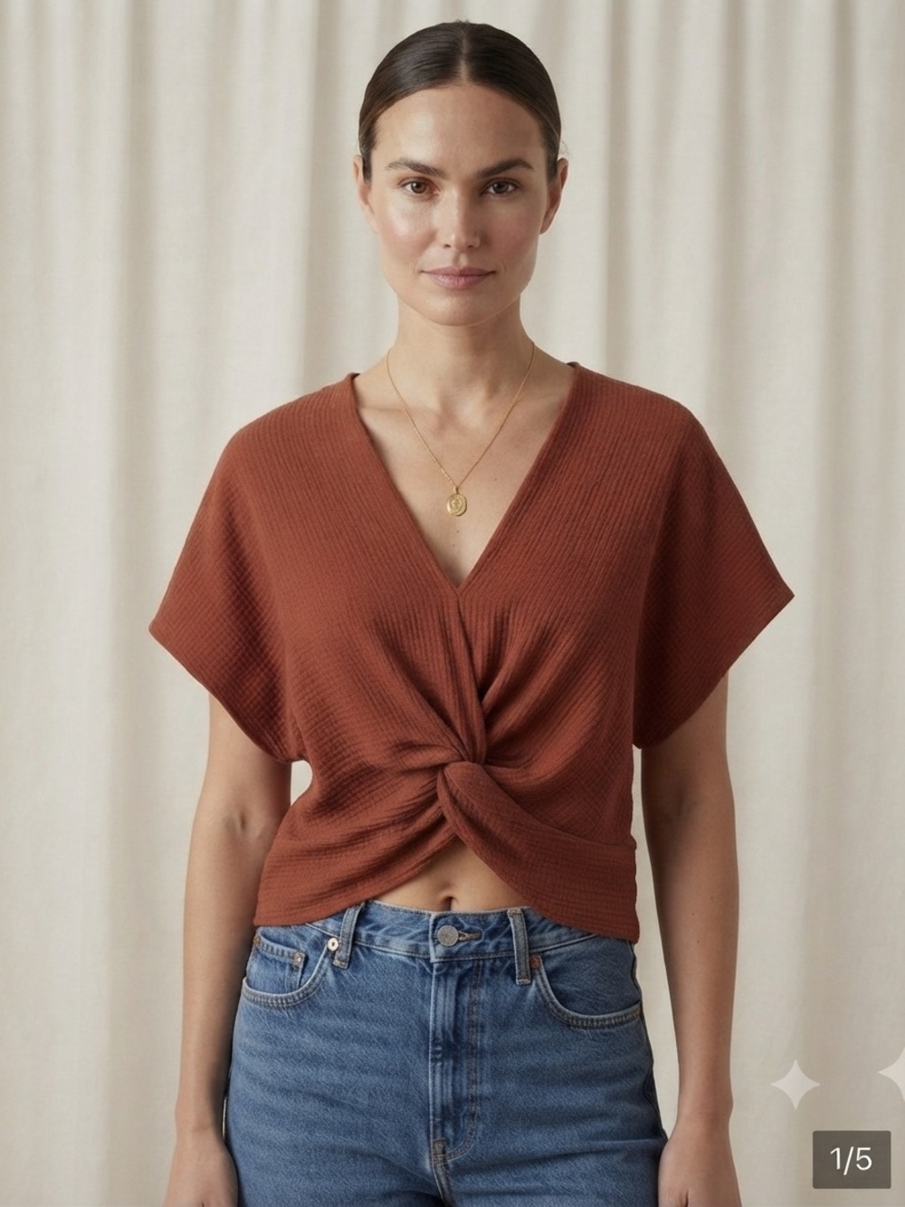 ZARA Cropped Cross Over Burnt Orange Blouse